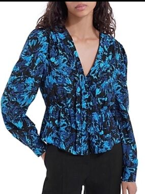 The Kooples Firework Silk Pleated Top